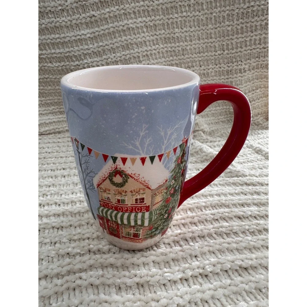 Pier 1 Xmas Village Scenes Coffee Mug Hand Painted‎ Ironstone Christmas Post
